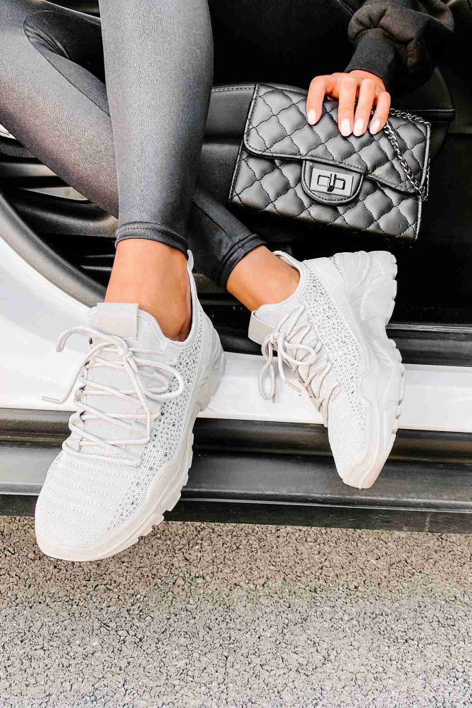 Touch Of Sparkle Chunky Rhinestone Sneakers (Grey) ?? NanaMacs