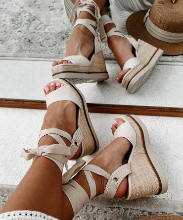 Makayla Ankle Tie Espadrille Wedge Sandals (Bone) ?? NanaMacs