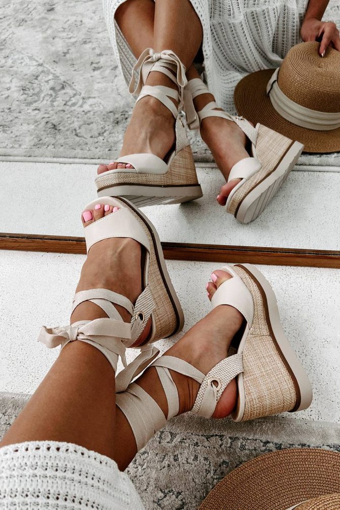 Makayla Ankle Tie Espadrille Wedge Sandals (Bone) ?? NanaMacs