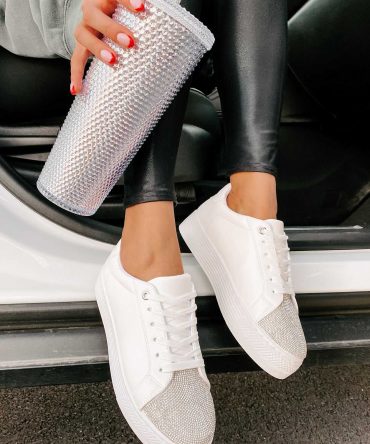 Twinkle Toes Rhinestone Embellished Platform Sneaker (White) ?? NanaMacs