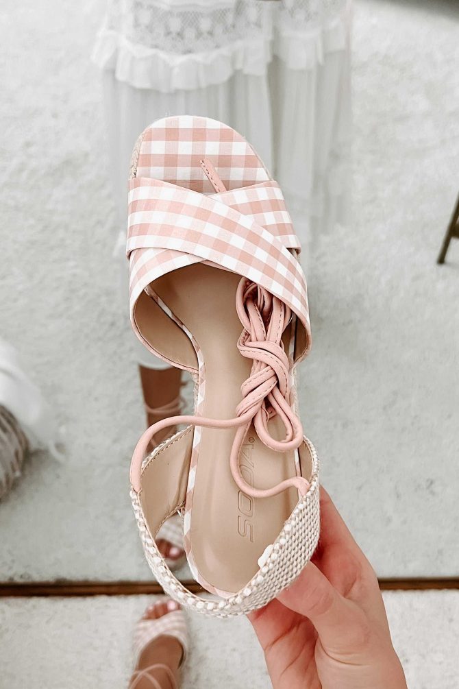 So Sweet Gingham Ankle Tie Wedge (Peach/White) ?? NanaMacs - Image 2