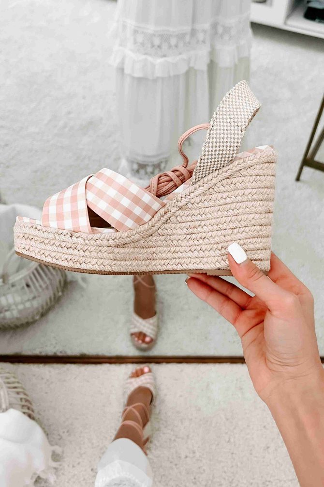 So Sweet Gingham Ankle Tie Wedge (Peach/White) ?? NanaMacs - Image 3