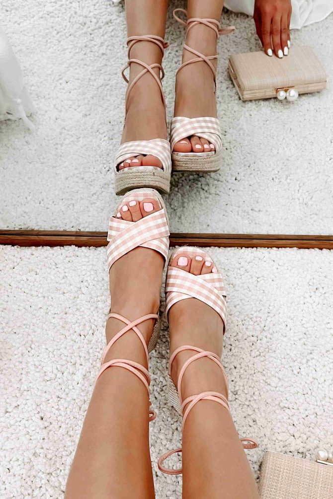 So Sweet Gingham Ankle Tie Wedge (Peach/White) ?? NanaMacs - Image 4