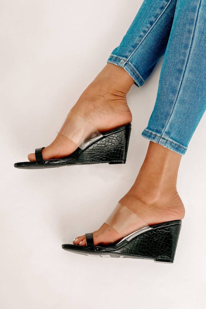 Edith Clear/Croc Print Wedge Heels (Black Croc) ?? NanaMacs - Image 2