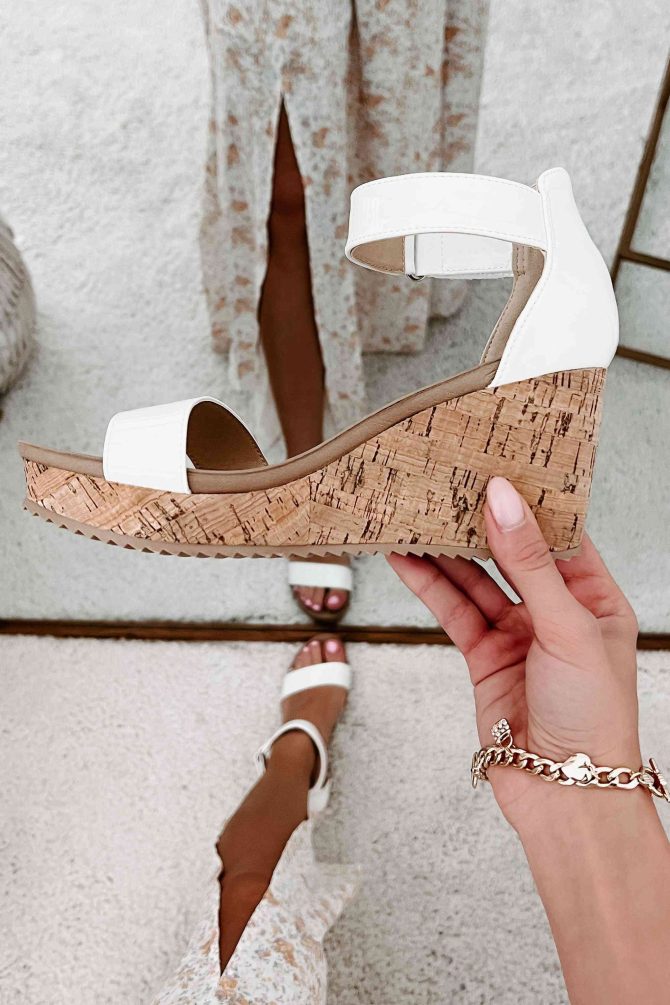 Avalon Patent Leather Cork Wedge Sandals (Patent White) ?? NanaMacs - Image 2
