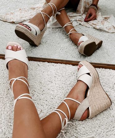 So Sweet Ankle Tie Wedge Sandals (Bone) ?? NanaMacs
