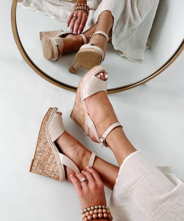 Finding Favor Peep Toe Cork Wedge Heels (Nude) ?? NanaMacs