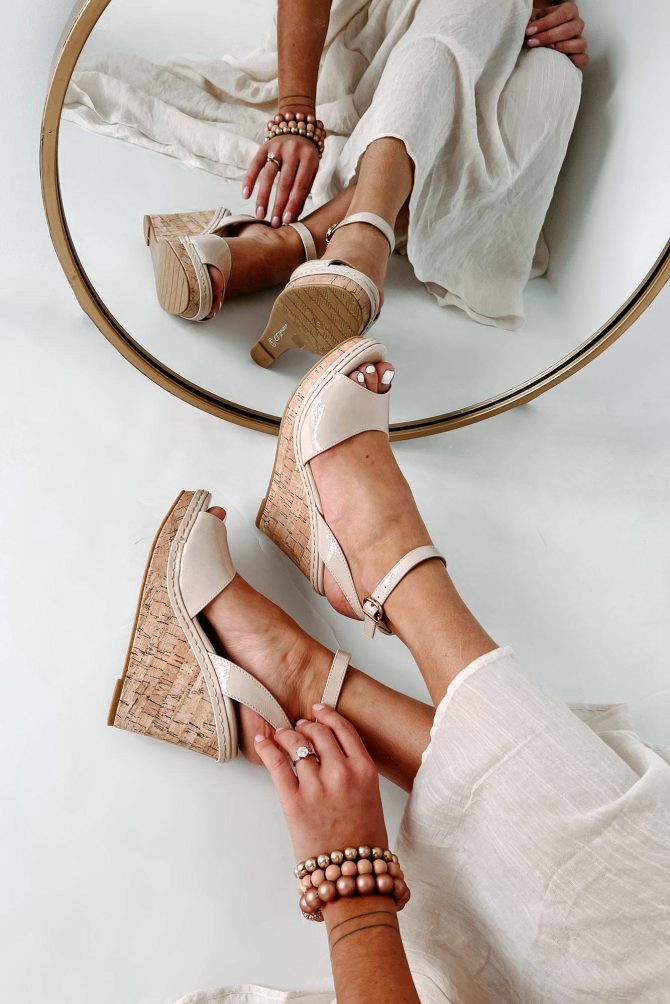 Finding Favor Peep Toe Cork Wedge Heels (Nude) ?? NanaMacs