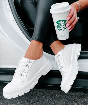 Walk It Off Canvas Lug Sneakers (White) ?? NanaMacs