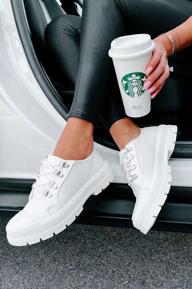Walk It Off Canvas Lug Sneakers (White) ?? NanaMacs